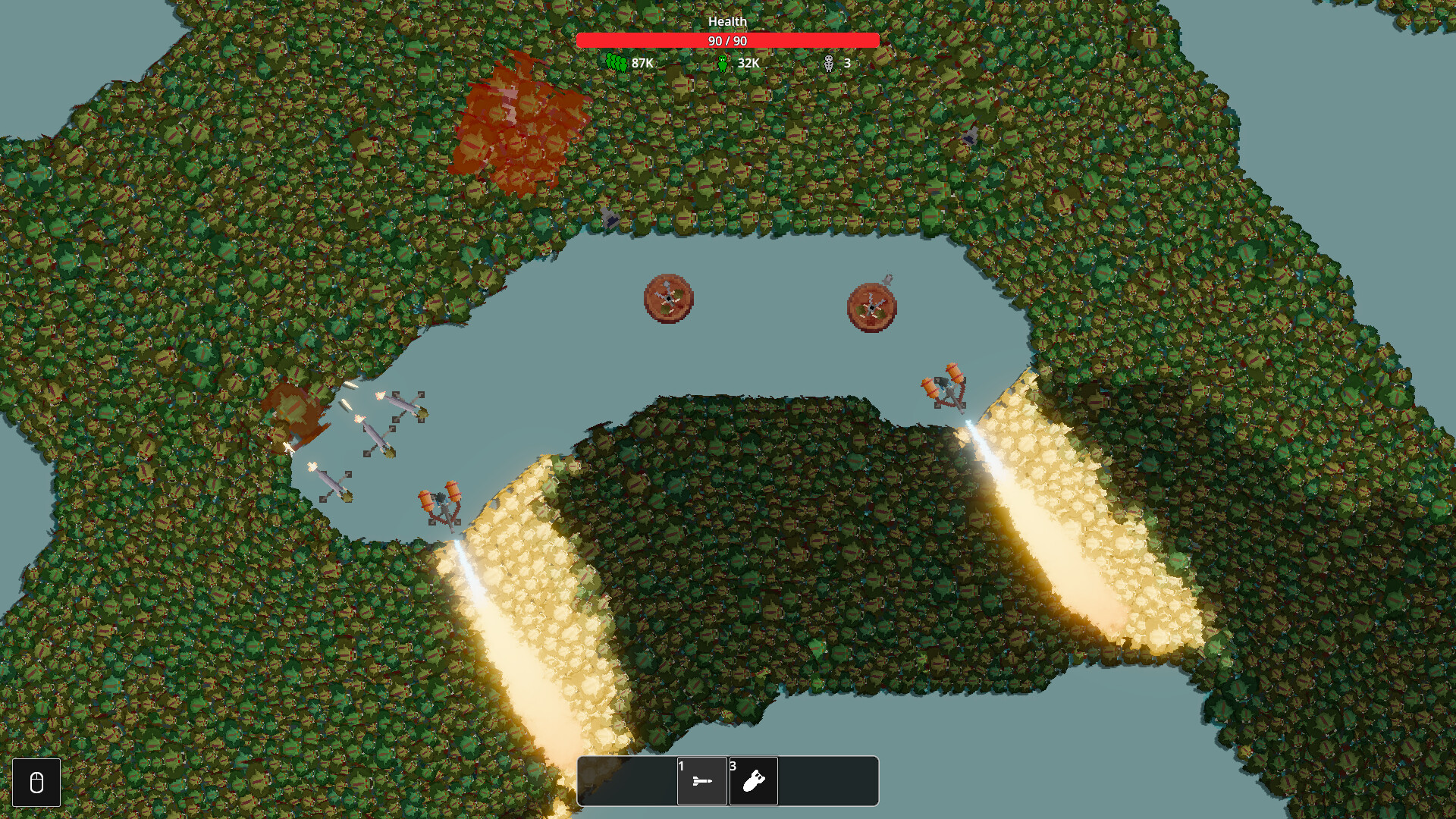 Official screenshot showing an enormous orc horde flowing around a defended island